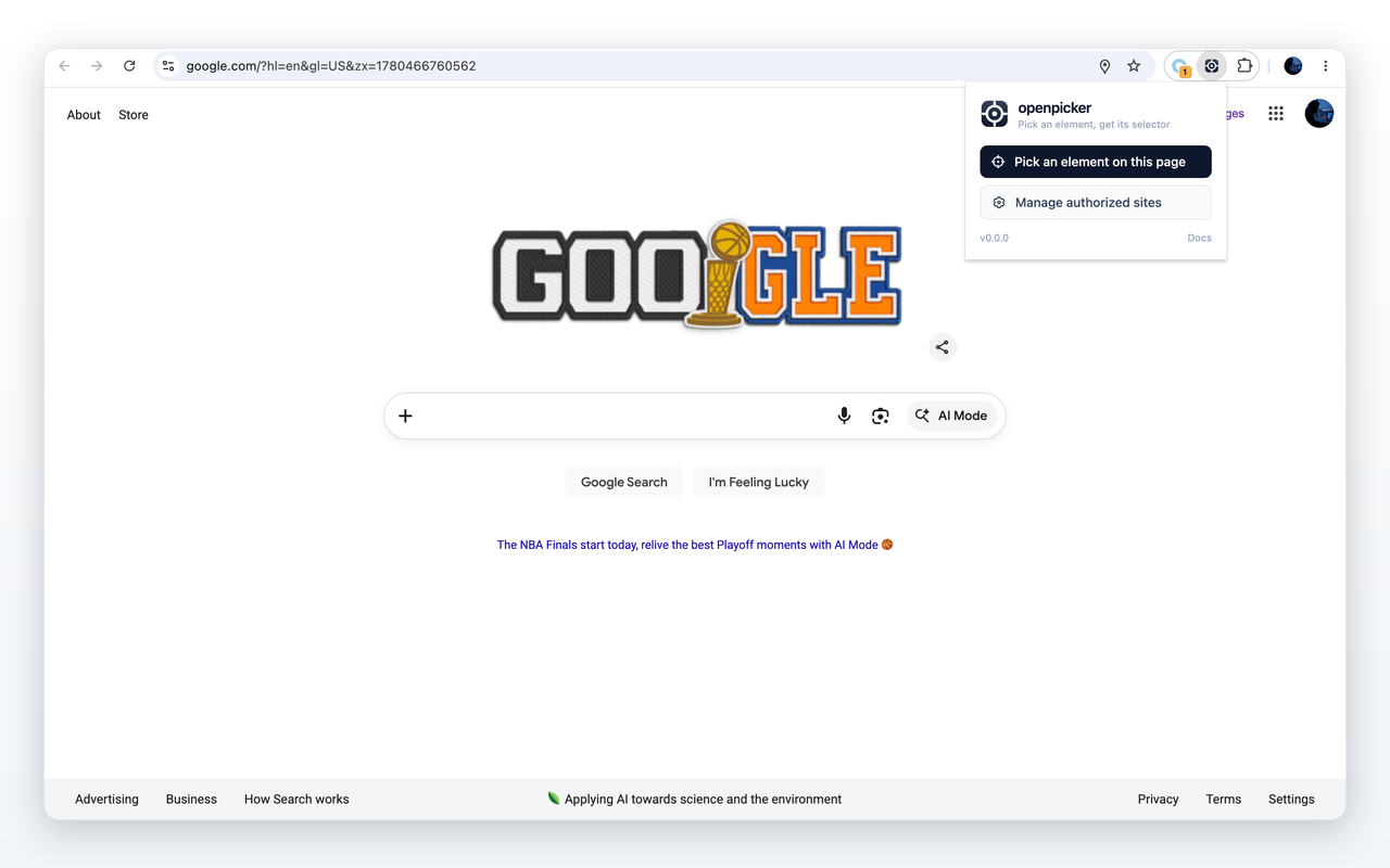 The openpicker toolbar popup